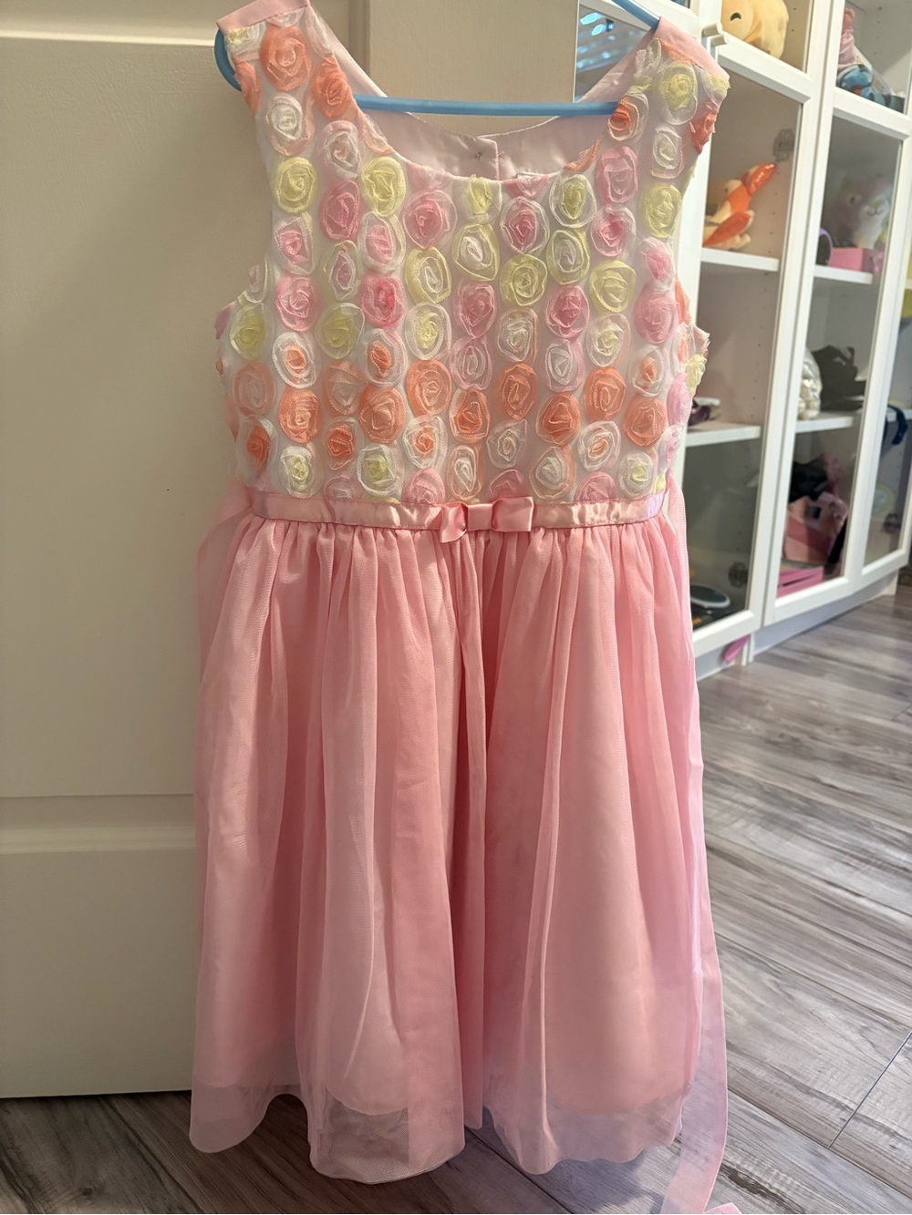 Girls Pink Floral Rosette Party Dress